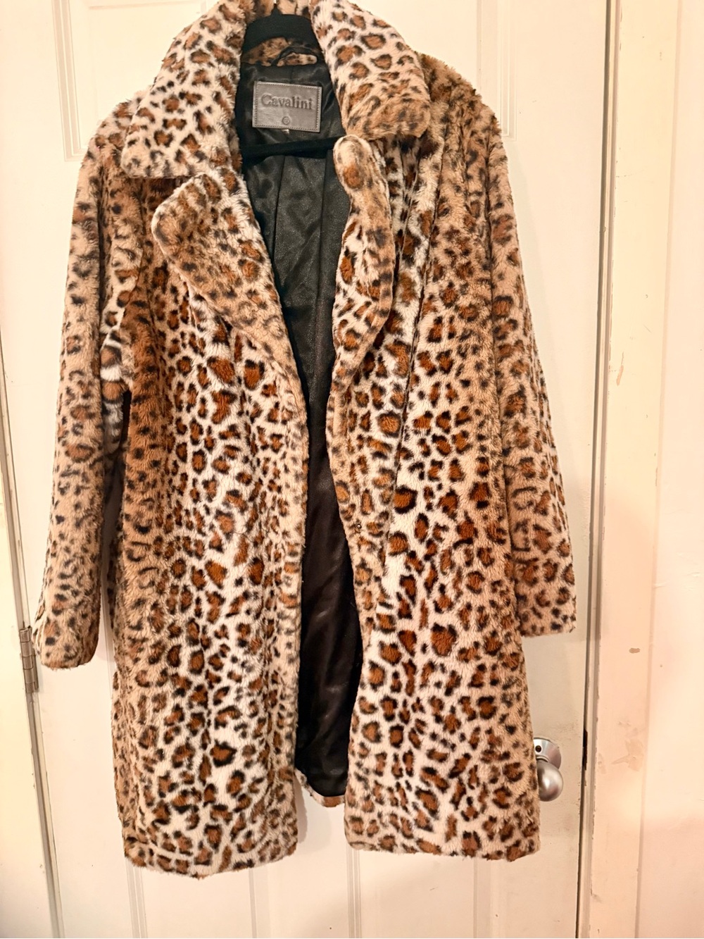 Cavalini Leopard Print Faux Fur Jacket in Brown and Cream